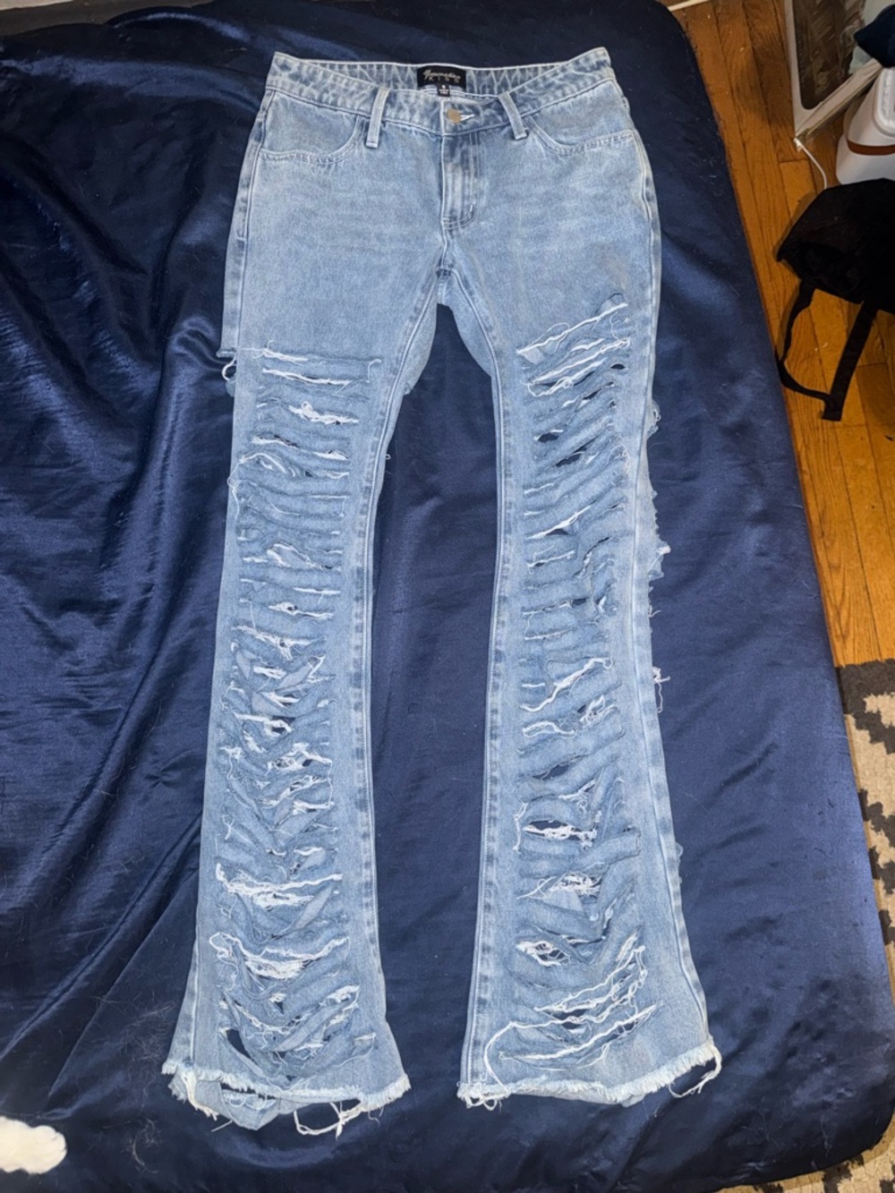 Dolls Kill Light Blue Distressed Flare Jeans